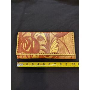 Embossed Floral Clutch Wallet Hand-Laced Metallic Copper/Gold 9.25x5